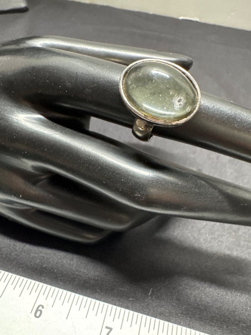 Vintage Sterling Silver Oval Green Glass  Ring Size 5 Unique Handmade Look Jewel